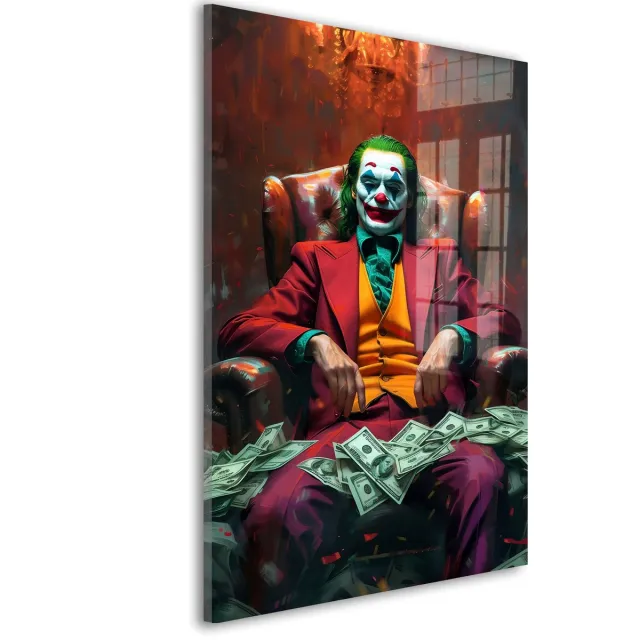 De Online Drukwinkel Glasschilderij Chaos regeert vandaag - 60 x 40 cm - Clown - Cartoons en Karakters - Acrylaat - Inclusief wandbevestiging - Foto op plexiglas - Wanddecoratie woonkamer – Modern – Modern Rood