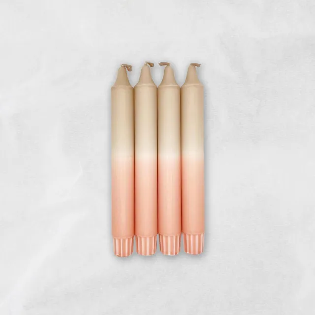 MingMing Taupe & Roze - Dip Dye Kaarsen - set van 4 - handgemaakte kaarsen - dinerkaarsen Taupe & Blush