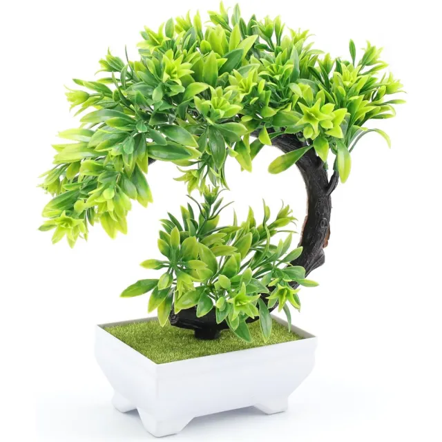 LINTRA kunstplant bonsai, plastic planten, decoratieve planten, kunstplanten, voor balkon, tuin, woonkamer, eettafel, kantoordecoratie (groen)