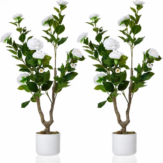 HOERFURIY Kunst Camellia Boom Wit 2 stuks - Jaarronde bloei - Compact formaat