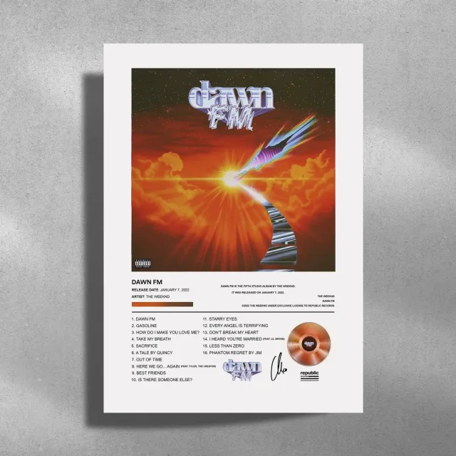 Luxe poster The Weeknd - Dawn FM - Metalen Poster 30x40cm - album cover rood