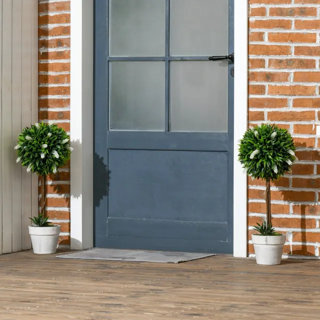 REDOM Kunstplant - Lavendel 2er-Set - Met pot en kunstmos - 450 bladeren en 25 bloemen - Voor binnen & buiten - Kunststof - Wit - 60 cm Green, White, Brown, White pot