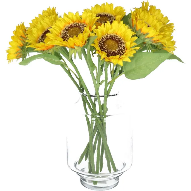 Bellatio Design Kunstbloem Zonnebloem boeket - Helianthus - 10x - 42 cm - kunst zijdebloem Geel