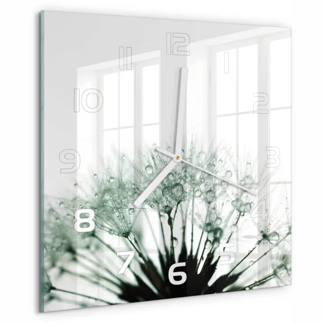 TULUP Wandklok - Paardenbloemzaden Moderne Wandklok Glas - 30x30 cm - Wit Wandklok Glas Decoratie - Witte handen - Vierkante Klok - Glazen Wandklok Design - Klok Glas Met Opdruk
