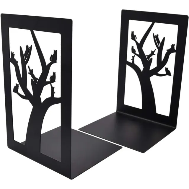 Nosheir Minimalistische Metalen Boeksteunen - Verstelbare Antislip Boekhouder voor Bureau School Bibliotheek en Kantoor - Boom Motief - Zwart