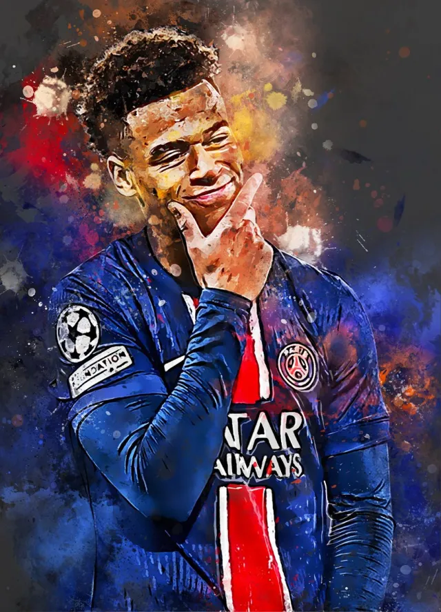 Doue poster - Voetbal wanddecoratie Desire Doue - A0 poster - 84.1x118.9 cm - Semi glossy fotopapier - Voetbal fan poster - Unieke poster cadeau voor een echte voetbalfan Donkergrijze achtergrondkleur
