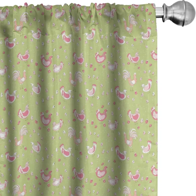 ABAKUHAUS Henne en Kuikens Voorhangen – 2x75x245 cm – Microvezel Groen