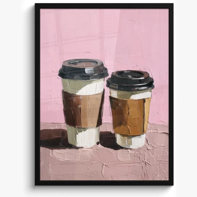 FrameYourWall Poster in lijst - Fotolijst 50x70 cm - Posters - Koffiebekers - Deksel - Verf - Textuur - Posterlijst zwart - Decoratie - Wanddecoratie woonkamer - Muurdecoratie slaapkamer