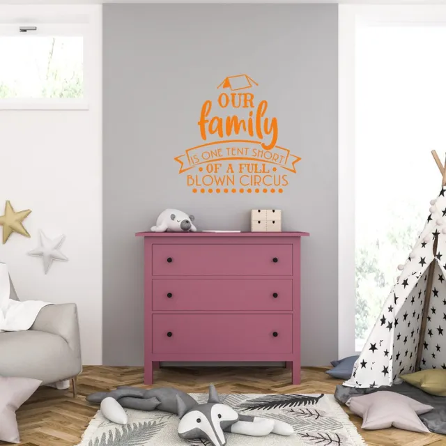 MC Living Muursticker - Our Family Is One Tent Short - 46,4 x 49,6 - Oranje