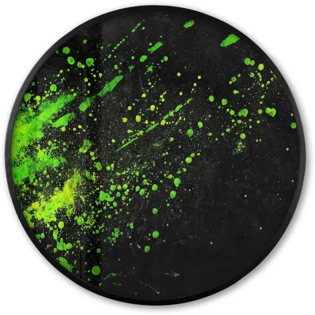 FrameYourWall Poster in lijst Rond - Fotolijst 80x80 cm - Posters - Gaming - Spetters - Groen - Chaotisch - Groen - Ronde posterlijst zwart - Decoratie - Wanddecoratie woonkamer - Muurdecoratie slaapkamer