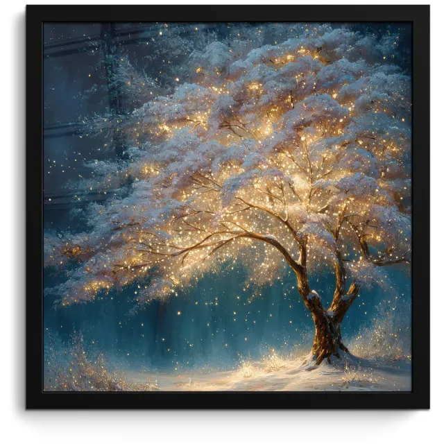 FrameYourWall Poster in lijst - Fotolijst 40x40 cm - Posters - Levensboom - Nacht - Donker - Blauw - Posterlijst zwart - Decoratie - Wanddecoratie woonkamer - Muurdecoratie slaapkamer