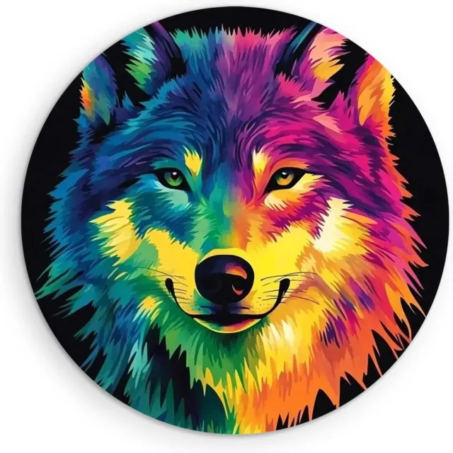 Saammp Muurcirkel Hout - Abstracte Wolf - Dieren - Natuur - Ø 30 - Wandcirkel - Wanddecoratie Cirkel - muurdecoratie Woonkamer - Slaapkamer decoratie - Rond Schilderij