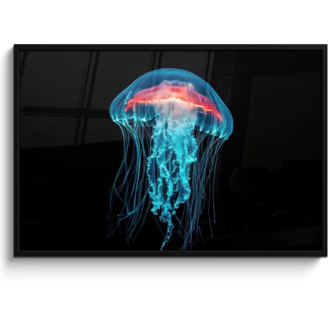 FrameYourWall Poster in lijst - Fotolijst 120x80 cm - Posters - Kwal - Tentakels - Blauw - Licht - Posterlijst zwart - Decoratie - Wanddecoratie woonkamer - Muurdecoratie slaapkamer Kwal - Tentakels - Licht