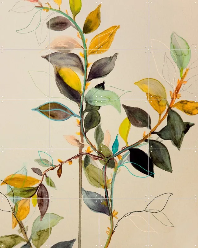 IXXI Willow M20, Leigh Viner - 80 x 100 cm - Grote wanddecoratie en posters - Grafisch Ontwerp, Aquarel, Line art, Illustraties, Woonkamer Warme kleuren / Groen