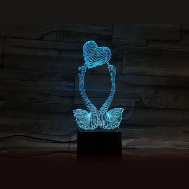 MC Living 3D Led Lamp Met Gravering - RGB 7 Kleuren - Zwanen Hart