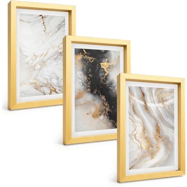 TULUP 4-Delige Schilderij Set - Abstracte patronen in zwart-wit tinten - 20 x 30 cm - Decoratieve Schilderijen - Wanddecoratie - Hal Gouden lijst