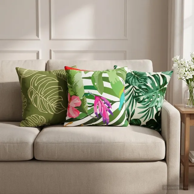 vidaXL Plaid kussen 2 st HEERLEN Bladontwerp 30 x 30 cm Polyester Groen