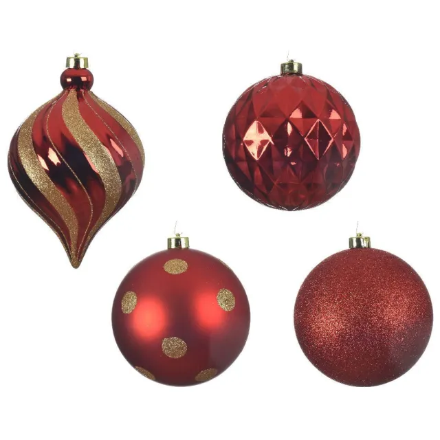 Decoris Kerstballen polystyreen kerstrood/kleur(en) shiny matt glitter mix - 6 stuks (ø15 cm)