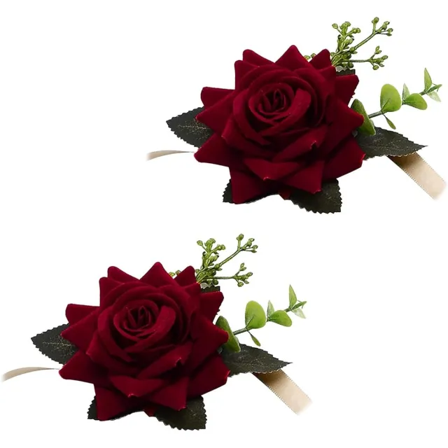CSGoods Kunstmatige Pols Bloem Corsage voor Bruiloft en Festival - Rood - Bruidsaccessoire met Zijde Lint - Set van 2 Any