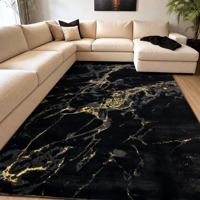 Muratap Fashion Marmer Vloerkleed Zwart Goud- 240x330 CM