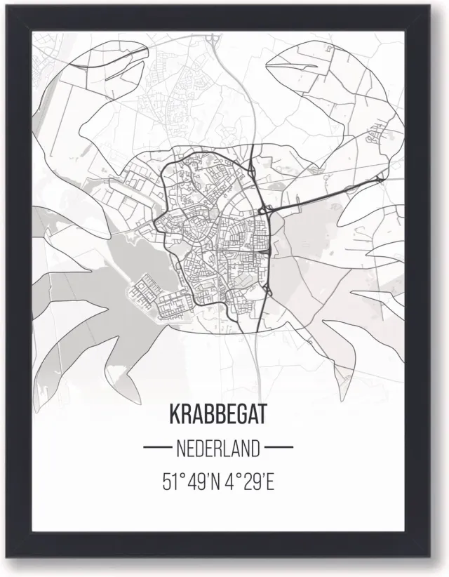 PRNTS Carnavalsprint - Bergen op Zoom - Krabbegat - Vastenavend - Poster - Zwarte lijst - Wanddecoratie - 21x30cm
