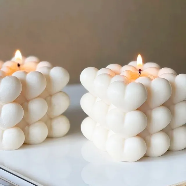 Clearly Lucky valentijn cadeautje voor haar- 2 stuks - Hart Bubbel - Bubble Kaars - Vegan - handgemaakt - Soja-Bubbelkaars -romantisch wit/beige