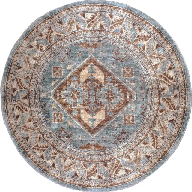 Veer Carpets Vloerkleed Laria Blue 3 Rond - ø160 cm - Laagpolig – Vintage / Klassiek Medaillon Blauw