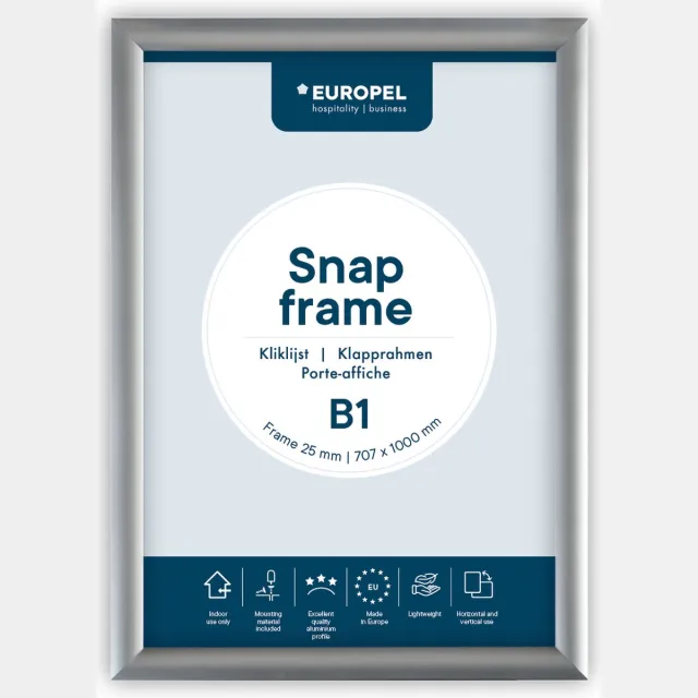 Europel Kliklijst – Posterlijst – B1 – 70,7 x 100 cm – 25mm – Aluminium – Zilver