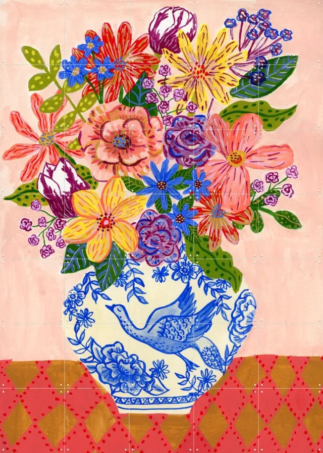 IXXI Weelderig Boeket, Kirsten Blom Art & Illustration - 100 x 140 cm - Grote wanddecoratie en posters - Illustraties, Kleurrijk, Decoratieve kunsten Roze