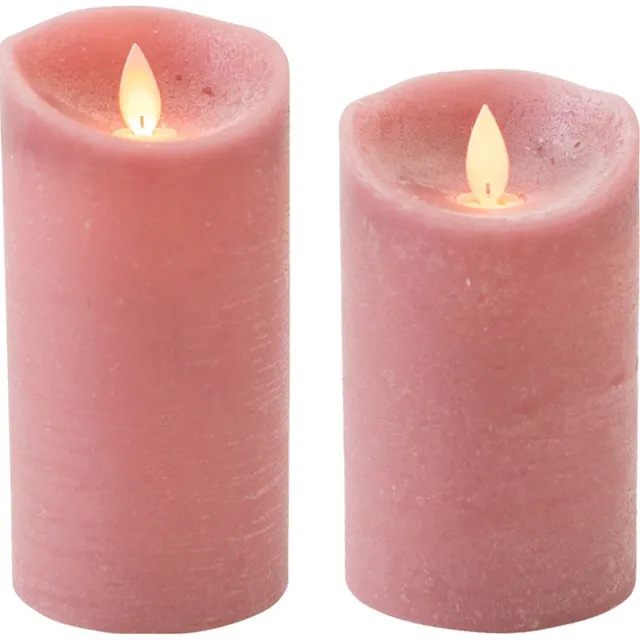 Anna's Collection Set van 2x stuks Antiek Roze Led kaarsen met bewegende vlam - 12.5 en 15 cm - Sfeer stompkaarsen voor binnen