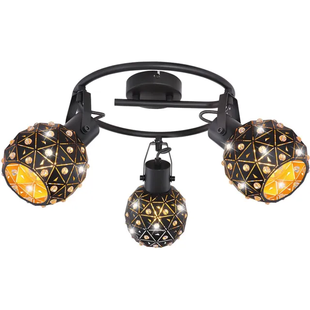 Globo Lighting Plafondlamp Plafondspot Keukenlamp Woonkamerlamp Kristaloptische beweegbare spots 3 vlammen, metaal zwartgoud, 3 x E27, H 29 cm