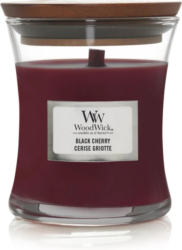 Woodwick Geurkaars Mini Candle - Black Cherry - 20 branduren - 85gr - 8 cm / ø 7 cm Rood