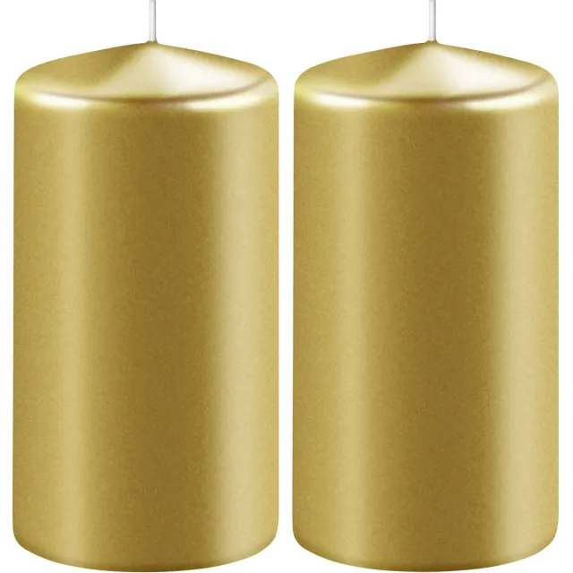 Enlightening Candles 2x Metallic gouden cilinderkaarsen/stompkaarsen 6 x 8 cm 27 branduren - Geurloze kaarsen metallic goud - Woondecoraties Goudkleurig