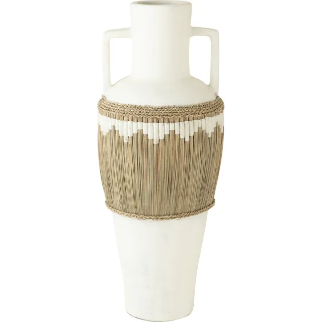 J-Line vaas + Handvaten Motief - terracotta/gras - wit/naturel - 100 cm hoog