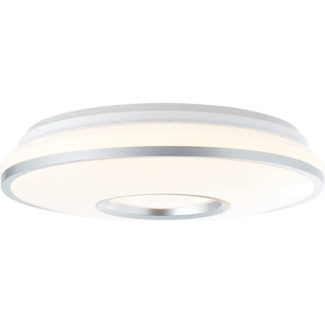 Brilliant VISITATION - Wit zilveren Plafonnière - LED plafondlamp Ø39cm, dimbaar 3000/6000K - 24 Watt, Ganglamp Afstandsbediening, Wit/Zilver G97043/58