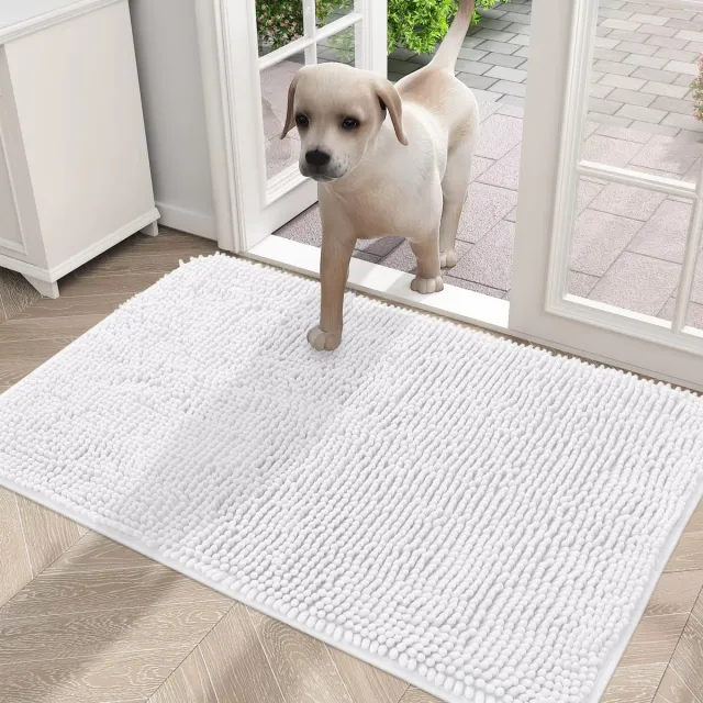rimmo Deurmat voor Honden - Wasbare Hondenmat Binnen, Antislip, Sneldrogend Microvezel voor Modderige Poten - Wit