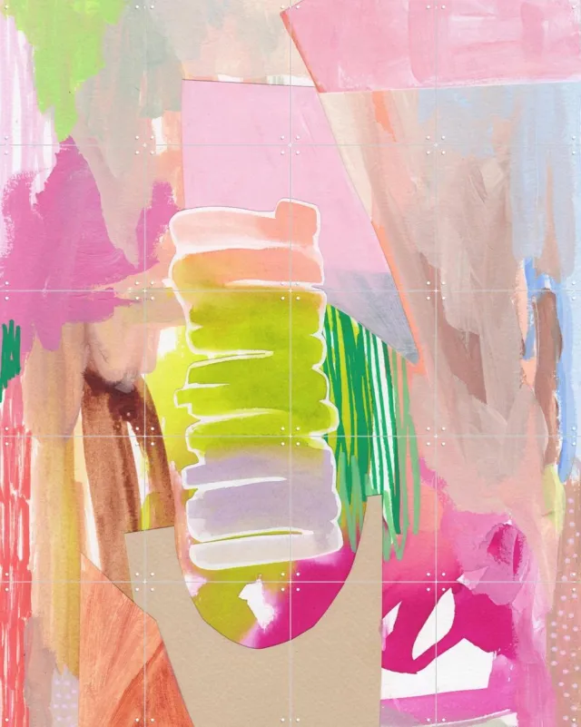 IXXI Unicorn Dreams, Henriette Visscher - 80 x 100 cm - Grote wanddecoratie en posters - Gemengde Technieken, Speels, Kleurrijk, Collage, Abstract Groen / Roze / Geel