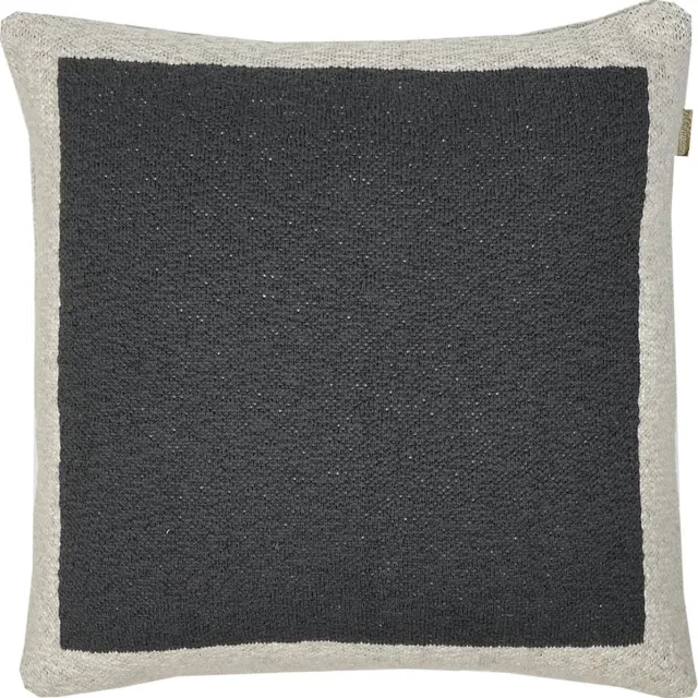 Malagoon Solid knitted poster cushion black Zwart, Offwhite