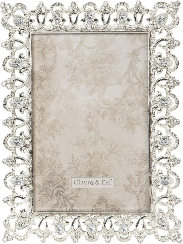 Clayre & Eef Fotolijst 11*2*17 cm / 7*13 cm Zilverkleurig Ijzer Glas Rechthoek Fotokader Wissellijst Foto Frame