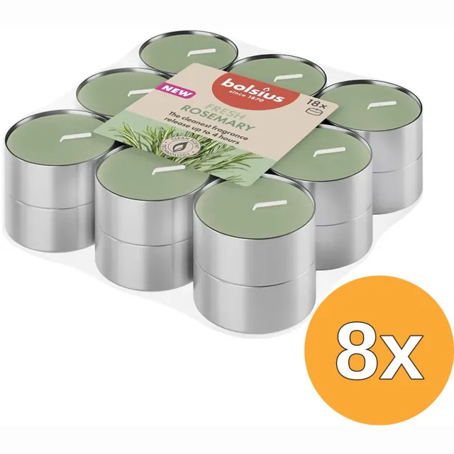Bolsius 8x Bolsius Geurtheelichten 4u True Scents Rosemary (18 stuks)