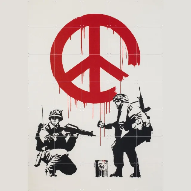 IXXI CND Soldiers, Banksy - 100 x 140 cm - Grote wanddecoratie en posters - Pop art, Street art, Modern, Illustraties, Mancave, Woonkamer Rood / Zwart / Wit
