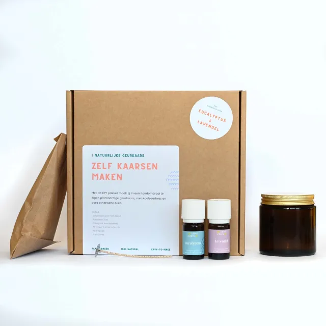 Groeikruid Zelf kaarsen maken set | 100% natuurlijke geurkaarsen maken met etherische olie | kaarsen maken voor volwassenen | eucalyptus + lavendel | koolzaadwas