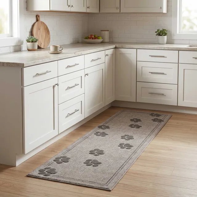 vidaXL Keuken Vloerkleed Grijze pootjes 300 x 60 cm 100% Polyamide Grijs
