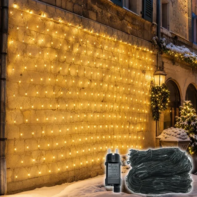 Froadp Lichternetz LED 3 X 2m Buiten En Binnen 8 Lichtmodi Lichterketting Net Warmwit Lichterkettingnet IP44 Waterdicht Met Steker Voor Kerstmis Halloween Huwelijk Feest Tuin
