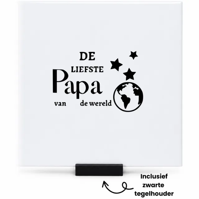 Hacebo De liefste papa van de wereld tegeltje met tegelhouder - Papa - Familie mensen met een papa - tegeltjes met tekst - Vaderdag - Cadeau - spreuktegels - 15x15 CM Wit