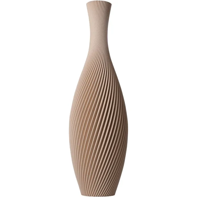Slimprint Vaas FLORA, Beige, D18,4 x H60 cm, Hoge Spiraal Vaas met Elegant Gestreept Design voor Pampas Pluimen, Gemaakt van Gerecycled Biokunststof van Fruitverpakkingen