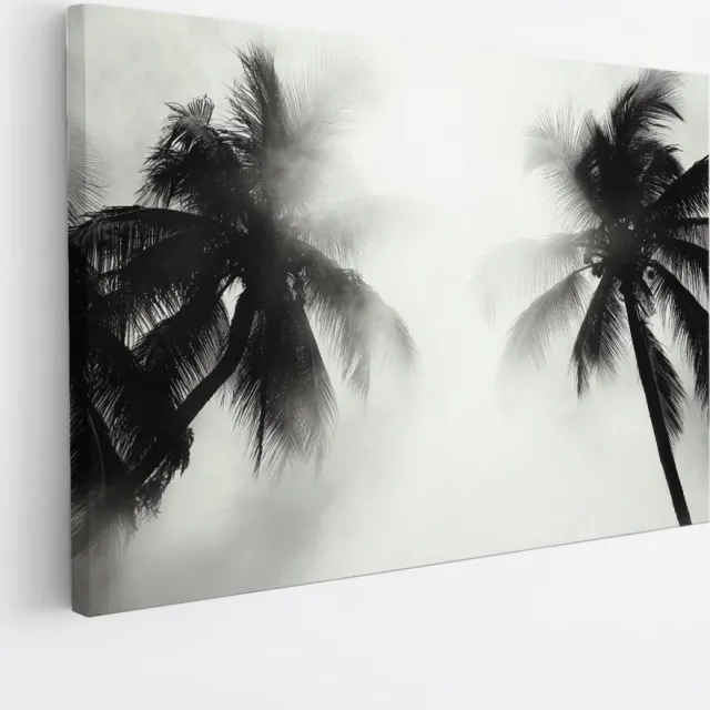 Saammp Canvas Schilderij - Natuur - 2 Bomen tussen de mist - landschap - 120x80 - Foto op canvas - Wanddecoratie - Muurdecoratie Woonkamer - Slaapkamer decoratie - Canvas Print Multicolor