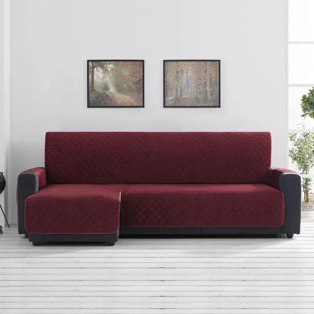 Belmarti Velvet Quilt Chaise Longue Links - Bankbeschermer - 280cm breed - Rood - Soft Touch - Anti-slip onderkant