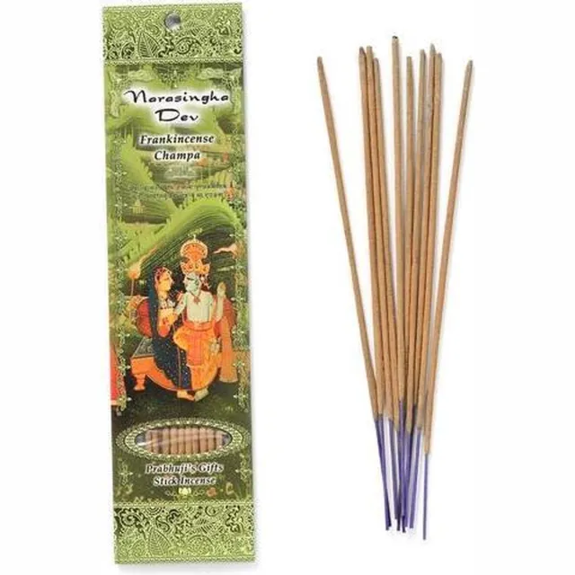 Prabhuji's Gifts Wierooksticks, handgerold, 'Narasingha Dev' met frankincense, 20 sticks Bruin