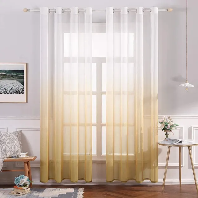 Ibenzoa Gekleurde Transparante Gordijnen met Kleurverloop voor Slaap- en Woonkamer, Set van 2 oranje